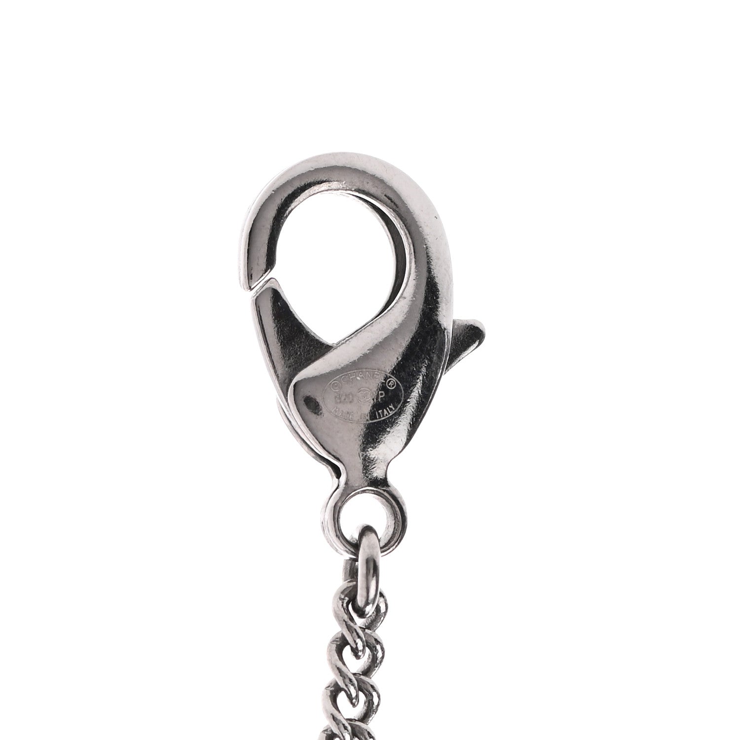 Chanel Metal Crystal Ruthenium Dog Tag Charm Necklace Silver 5 of 5