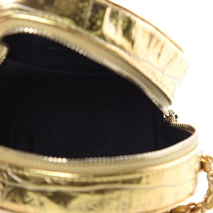 Chanel Metallic Calfskin Crocodile Embossed Cocodile Round Clutch with Chain Gold 5 of 8