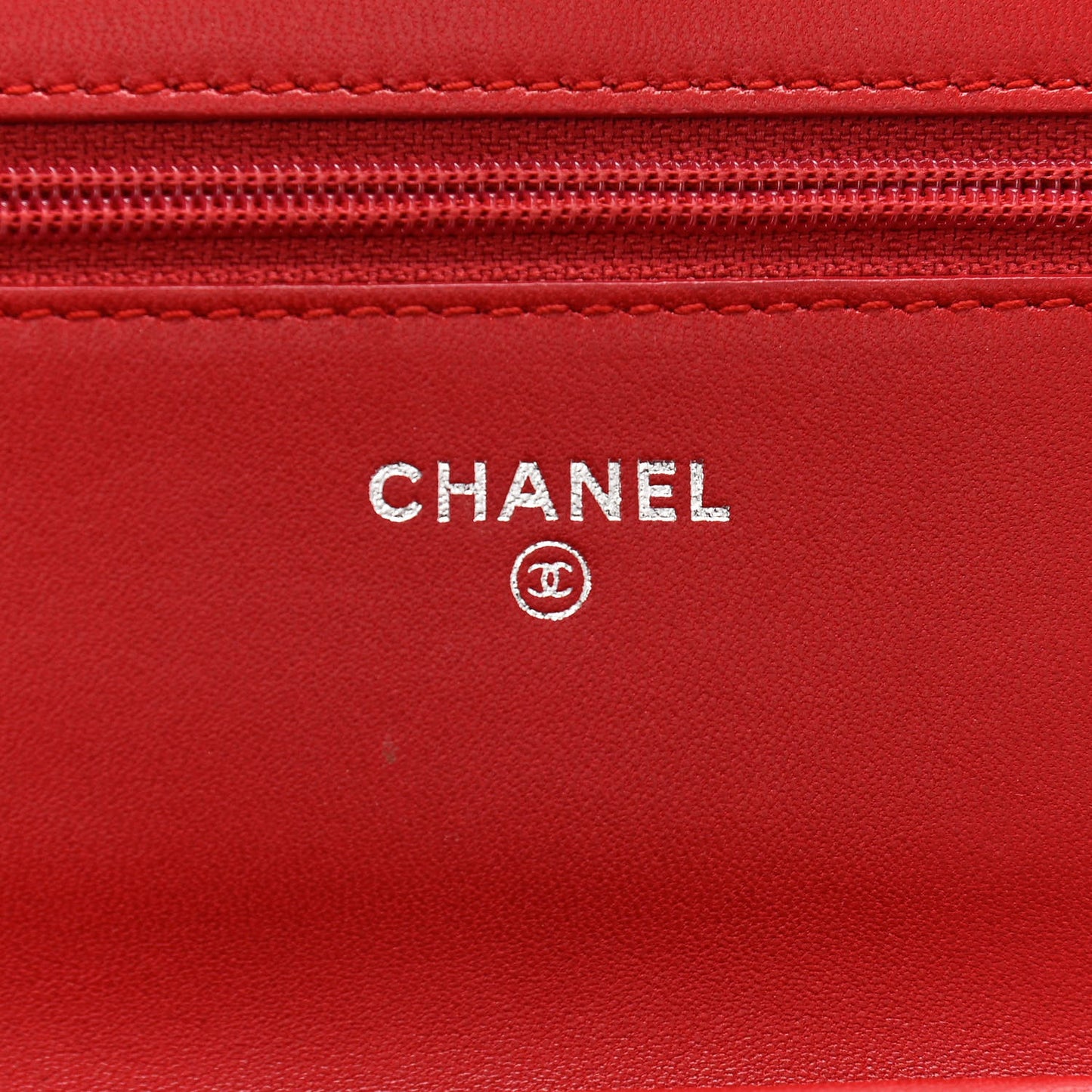 Lambskin Camellia Embossed Wallet On Chain WOC Red