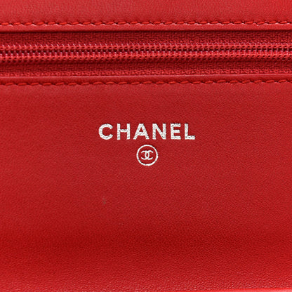 Chanel Lambskin Camellia Embossed Wallet On Chain WOC Red 6 of 17