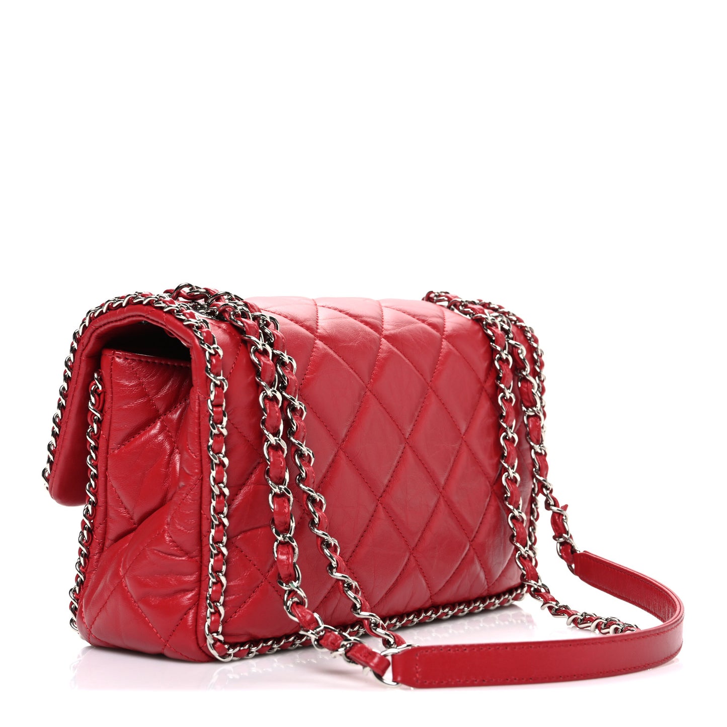 Crumpled Calfskin Medium Chain All Over Flap Red