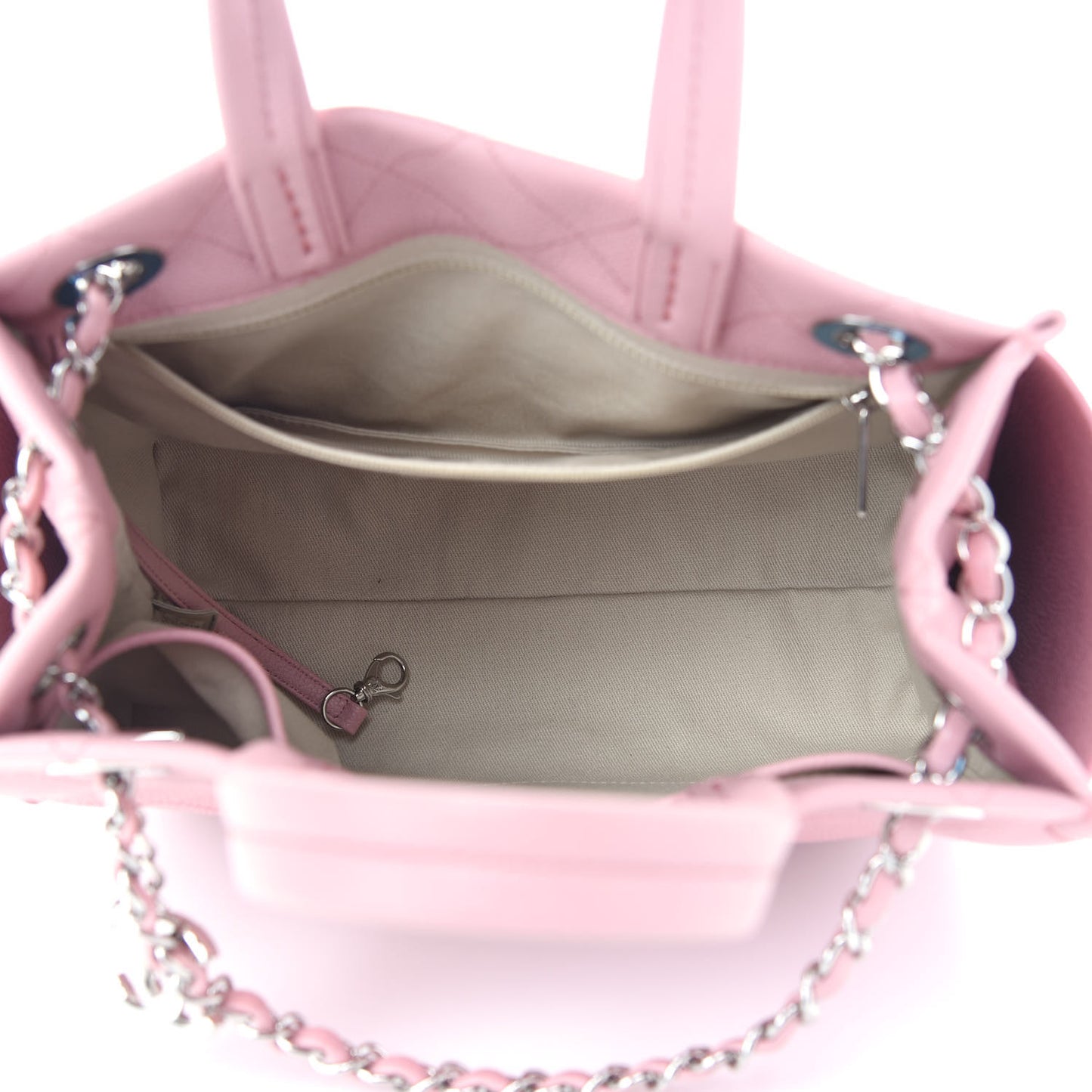 Grained Calfskin CC Pocket Tote Pink