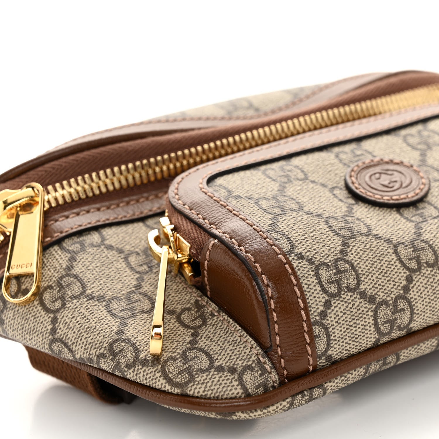 Gucci GG Supreme Monogram Textured Calfskin Retro Interlocking G Belt Bag Beige Ebony Brown Sugar 10 of 12