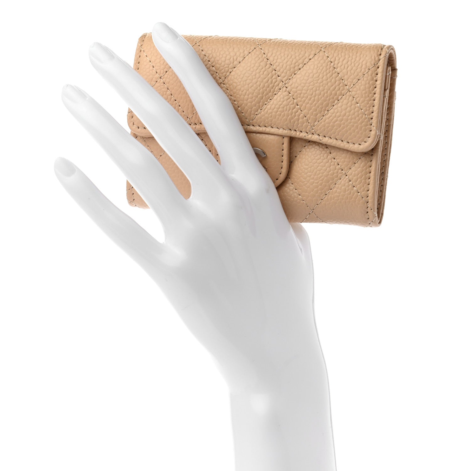 Chanel Caviar Quilted Flap Card Holder Wallet Beige 2 of 8