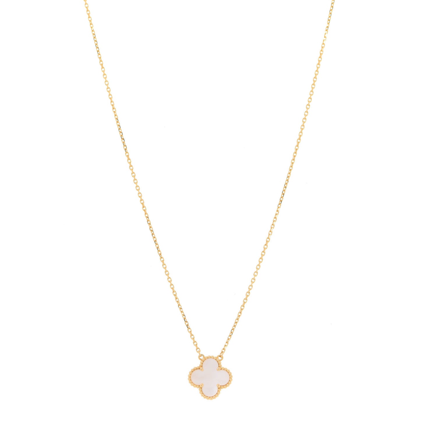 18K Yellow Gold Mother of Pearl Vintage Alhambra Pendant Necklace