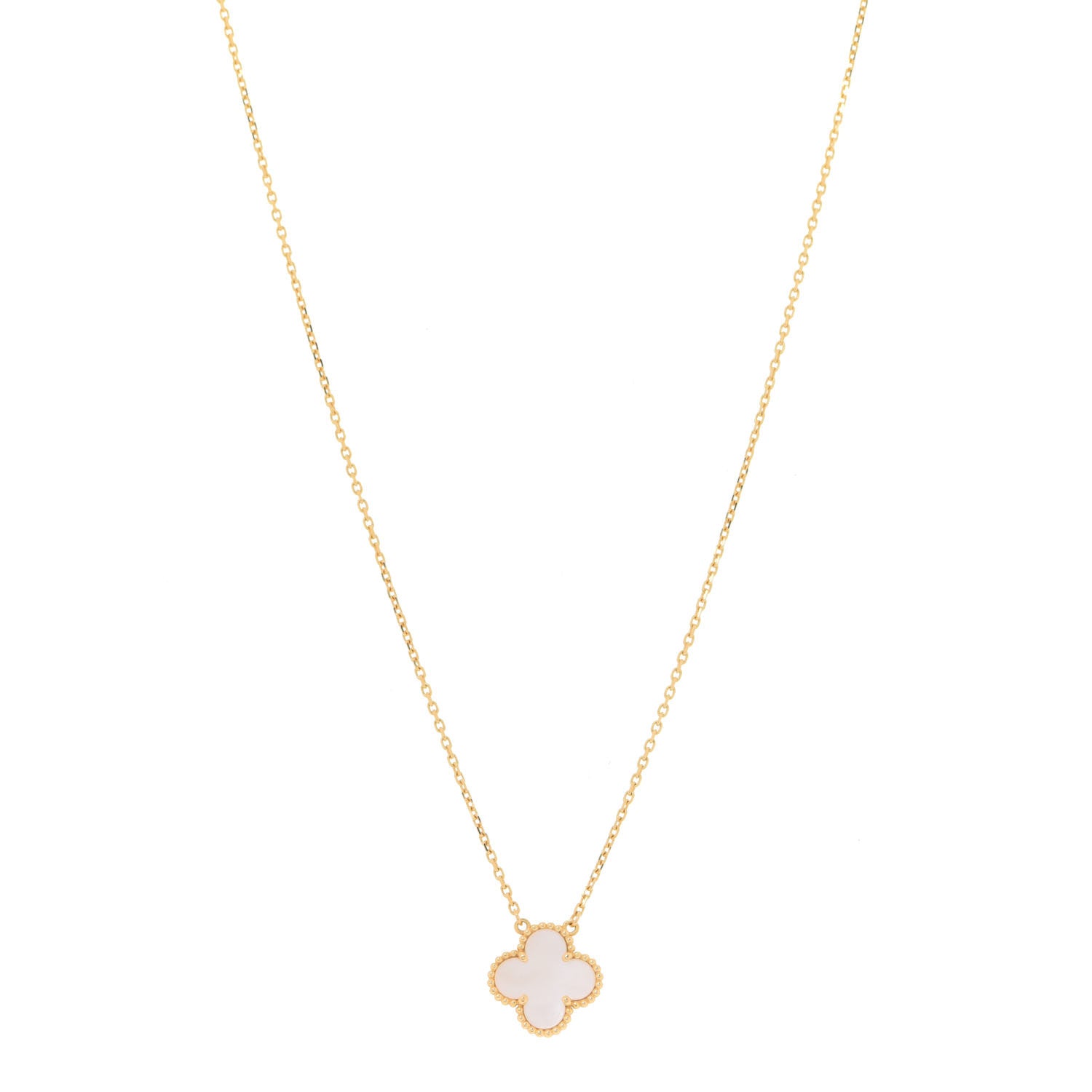 Van Cleef & Arpels 18K Yellow Gold Mother of Pearl Vintage Alhambra Pendant Necklace 1 of 5