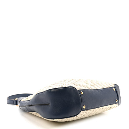 Salvatore Ferragamo Woven Calfskin Gancini Hobo Blue White 4 of 9