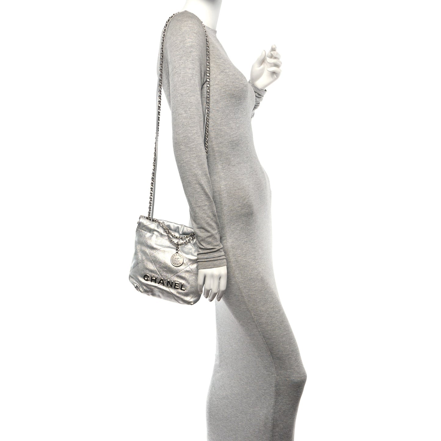 Metallic Lambskin Quilted Mini Chanel 22 Silvery