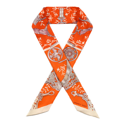 Hermes Silk Etriers Remix Twilly Orange Creme Beige 1 of 7