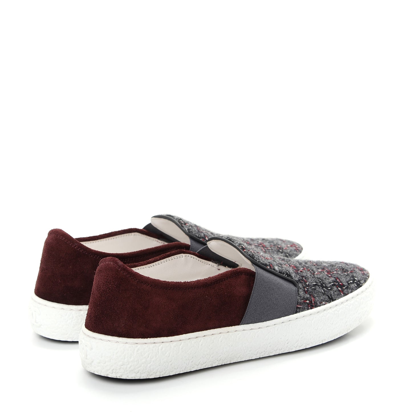 Suede Calfskin Tweed Sneakers 36 Burgundy Grey Red