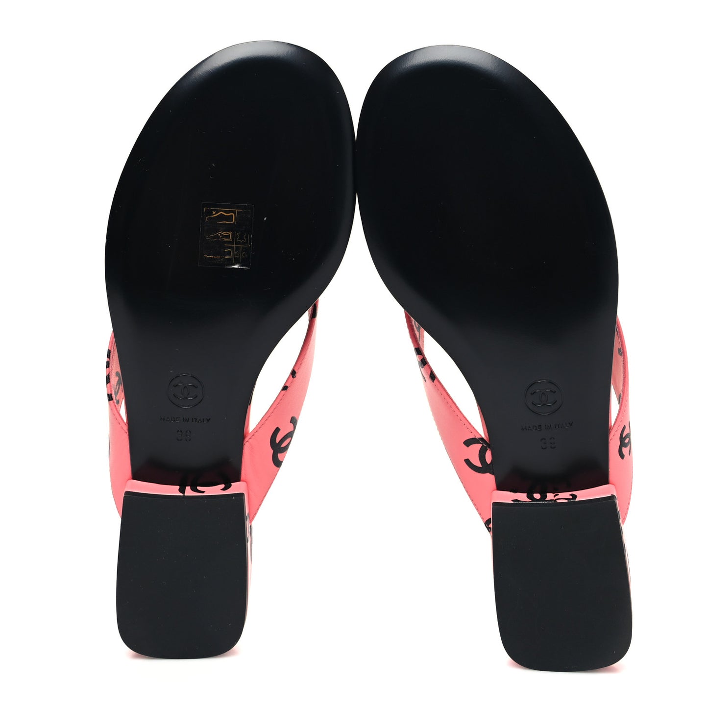 Lambskin Printed CC Thong Sandals 39 Pink Black