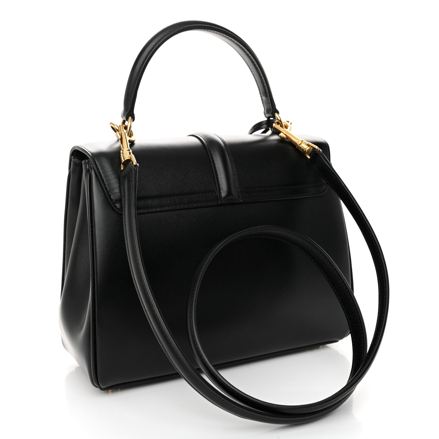 Satinated Calfskin Small 16 Top Handle Bag Black