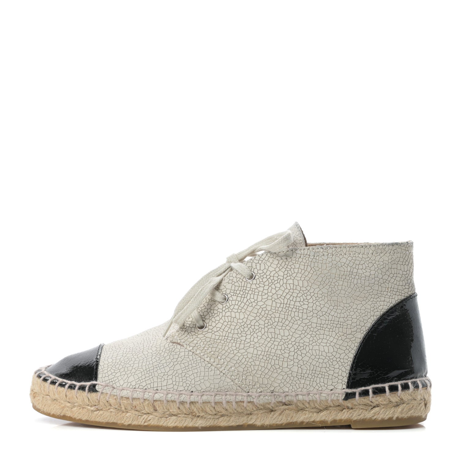 Chanel Crackled Calfskin High Top Espadrilles 39 Light Beige Black 1 of 12