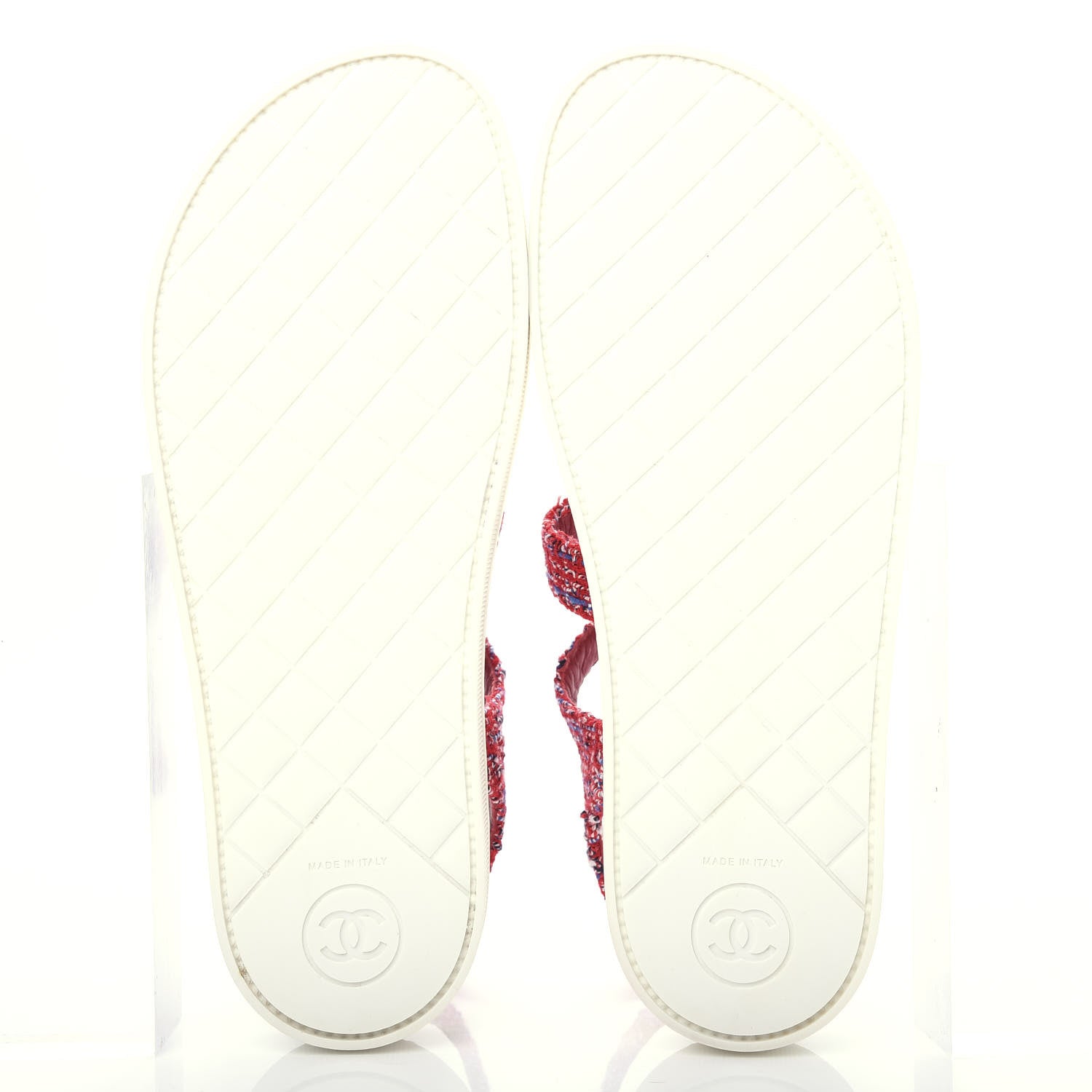 Chanel Tweed Pearl Flat Sandals 36.5 Red 6 of 10
