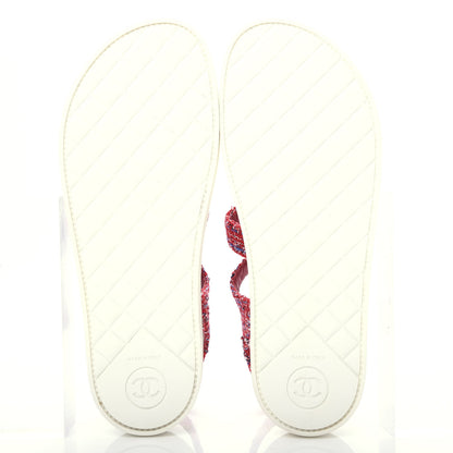 Chanel Tweed Pearl Flat Sandals 36.5 Red 6 of 10