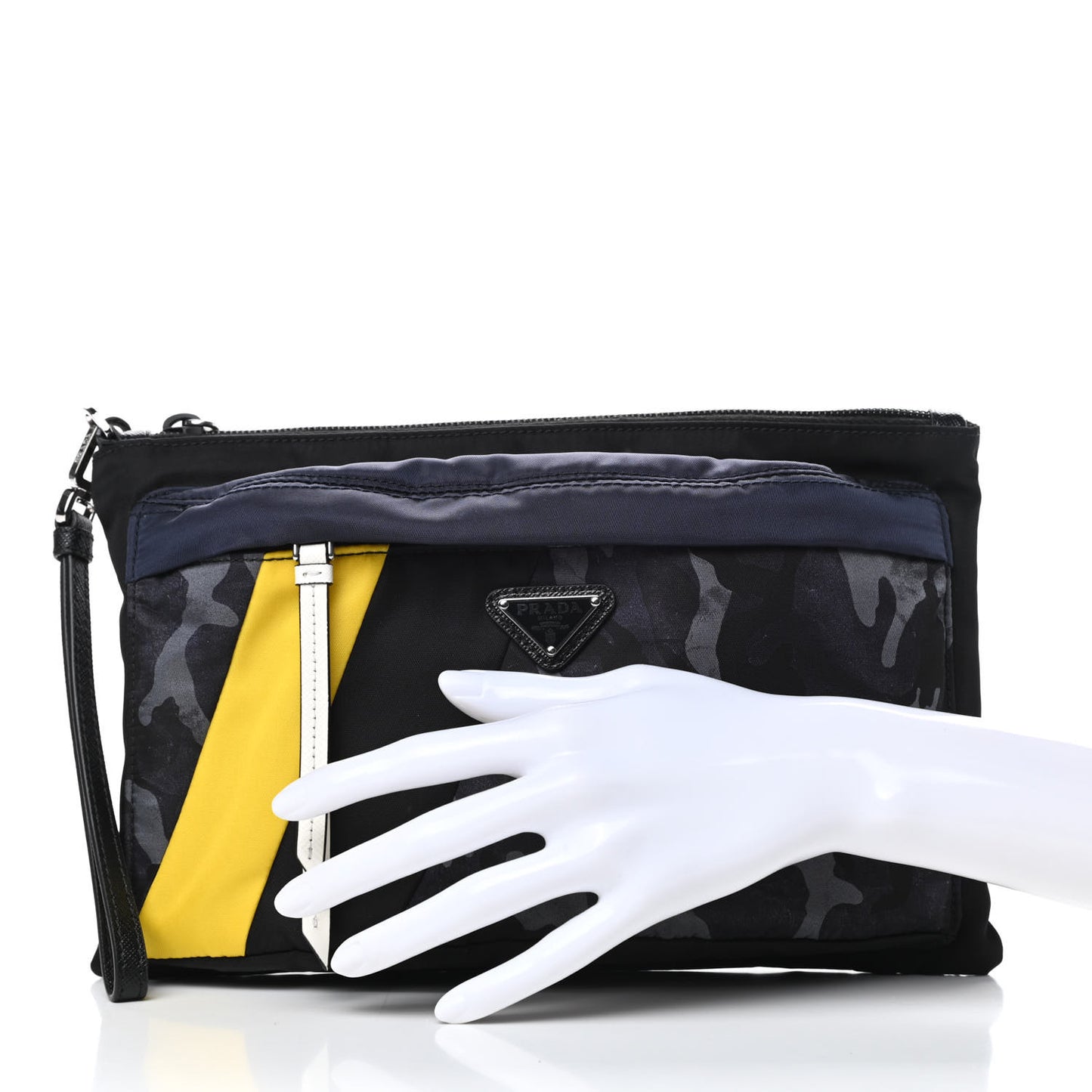 Tessuto Nylon Saffiano Patch Camouflage Pouch Blue Black