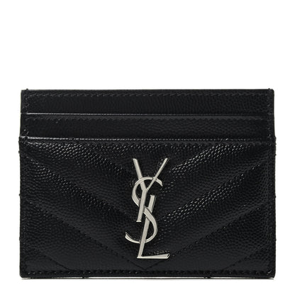 Saint Laurent Grain De Poudre Matelasse Chevron Monogram Credit Card Case Black 1 of 3