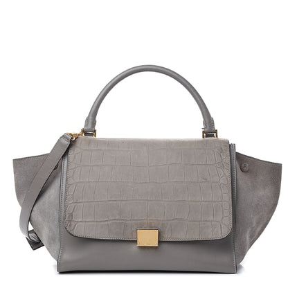 Celine Crocodile Embossed Nubuck Medium Trapeze Grey 1 of 23