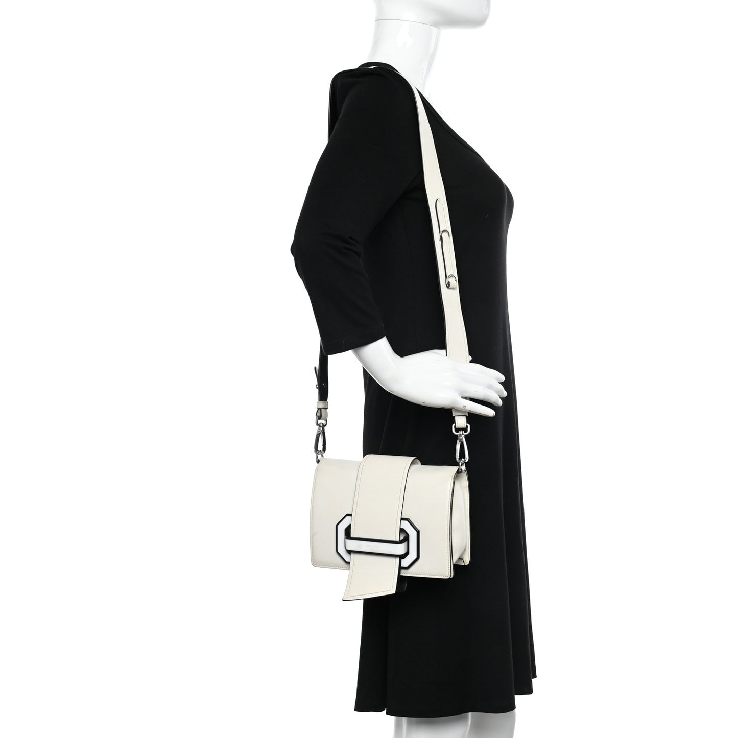 City Calf Plex Ribbon Bag White Black