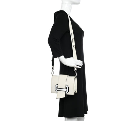 Prada City Calf Plex Ribbon Bag White Black 2 of 17