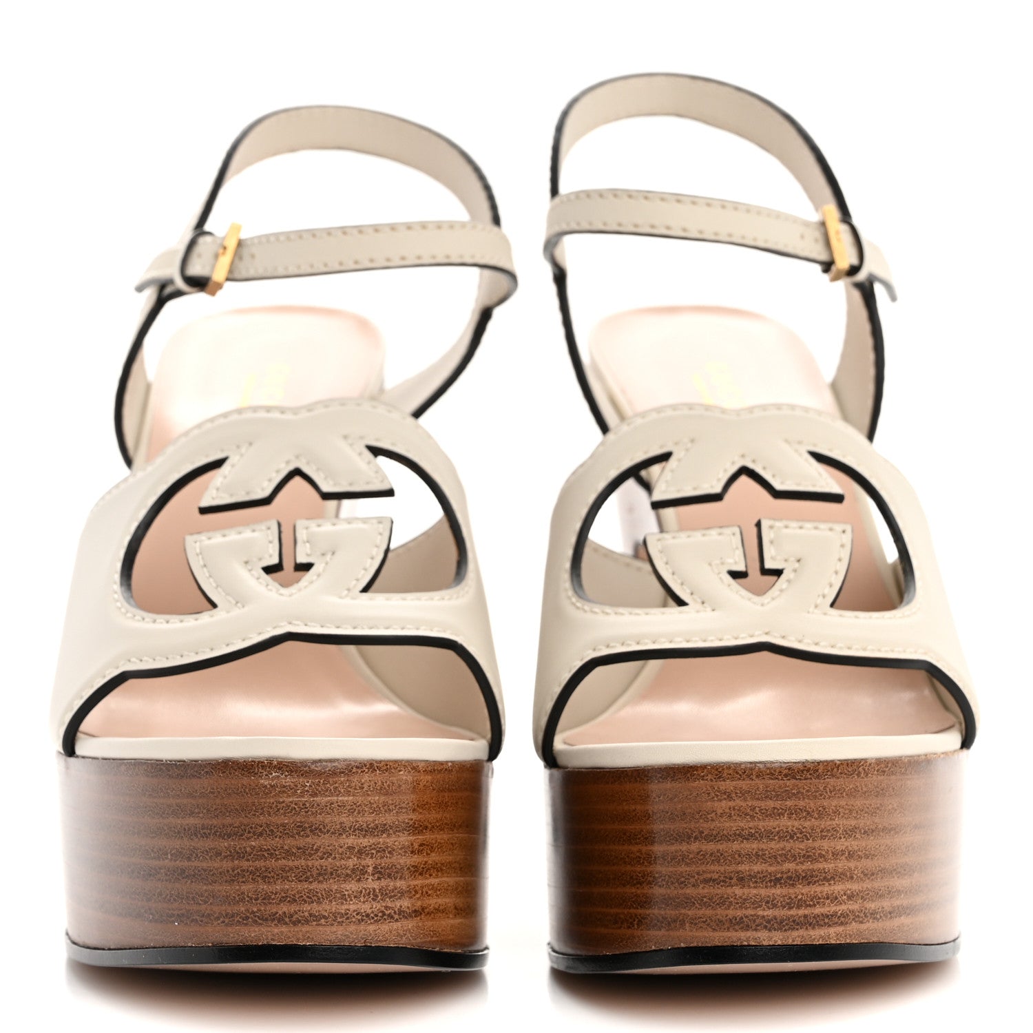 Gucci Cosmos Softy Calfskin Wooden Interlocking G Cut-Out 30/120mm Platform Sandals 40 Mystic White 3 of 11