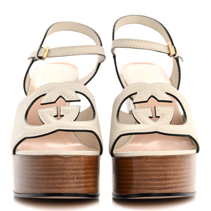 Gucci Cosmos Softy Calfskin Wooden Interlocking G Cut-Out 30/120mm Platform Sandals 40 Mystic White 3 of 11