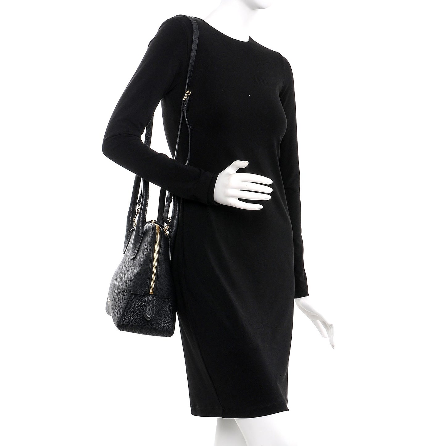 London Grainy Calfskin Small Greenwood Bowling Bag Black