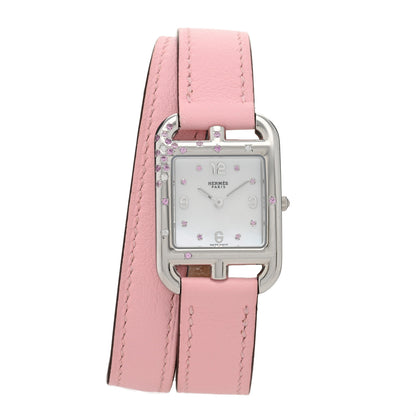Hermes Stainless Steel Swift Diamond Pink Sapphire Mother of Pearl 23mm Cape Cod Double Tour Quartz Watch Rose Sakura 1 of 5