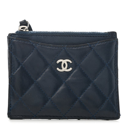 Chanel Lambskin Quilted Zip Card Holder Navy Blue 1 of 7