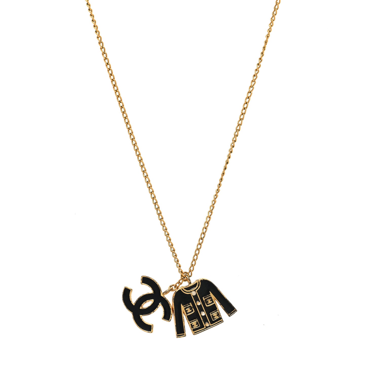 Enamel CC Jacket Necklace Black Gold