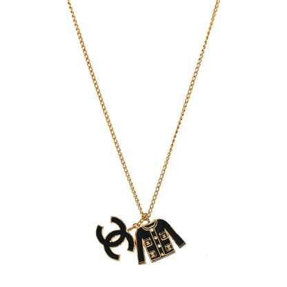 Chanel Enamel CC Jacket Necklace Black Gold 1 of 6