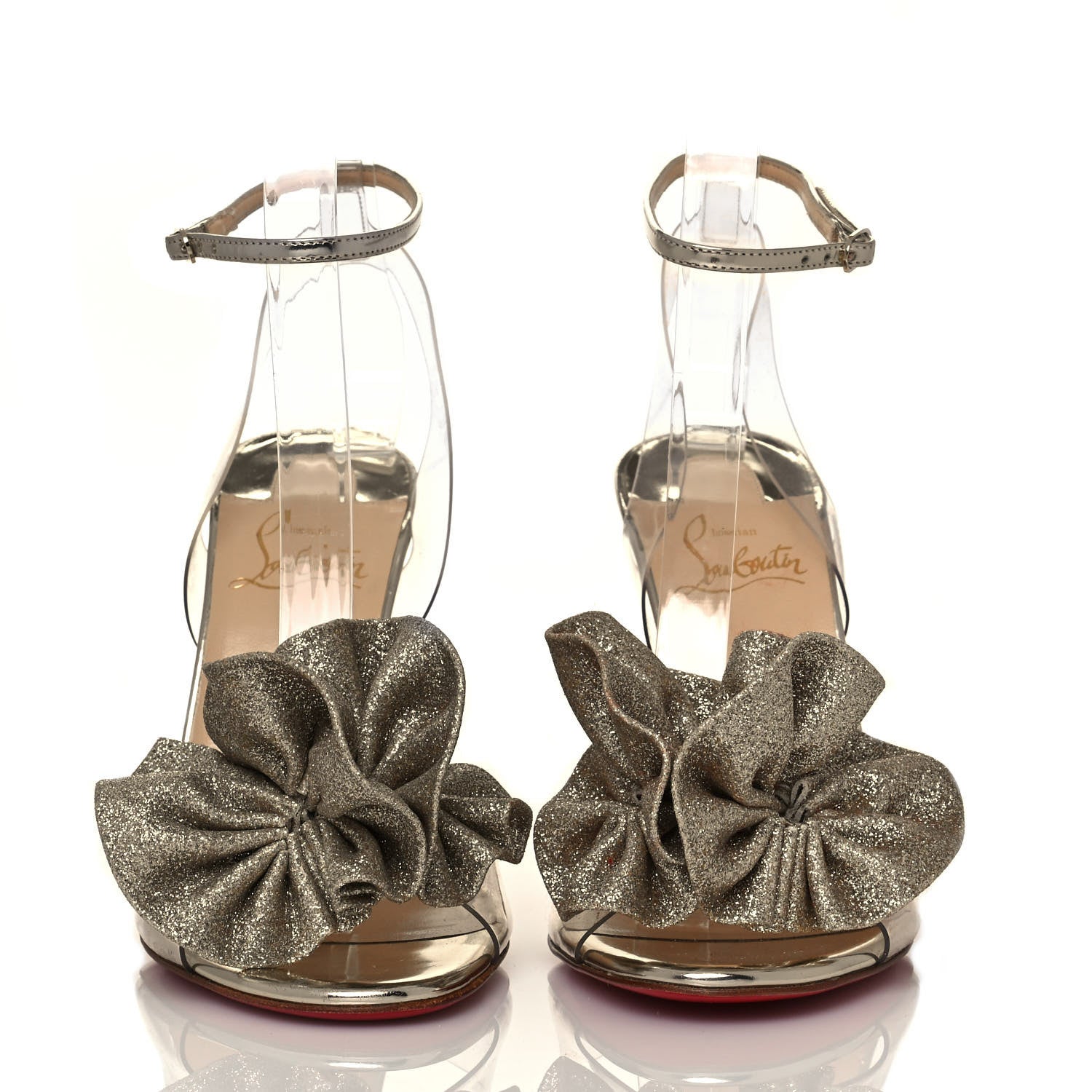 Christian Louboutin Metallic Calfskin Glitter Tonic PVC Fossiliza 100 Sandals 36.5 Version Light Gold 2 of 7