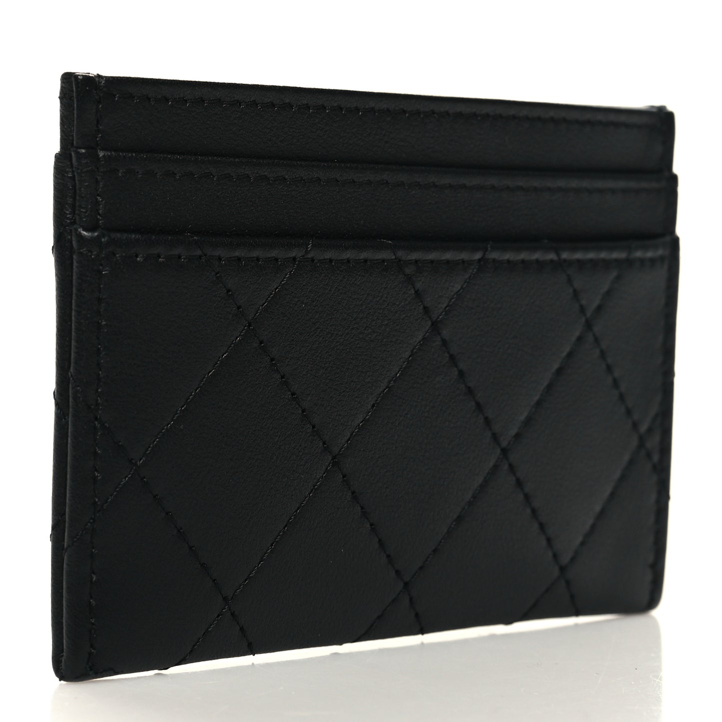 Lambskin Glitter Quilted Card Holder Black