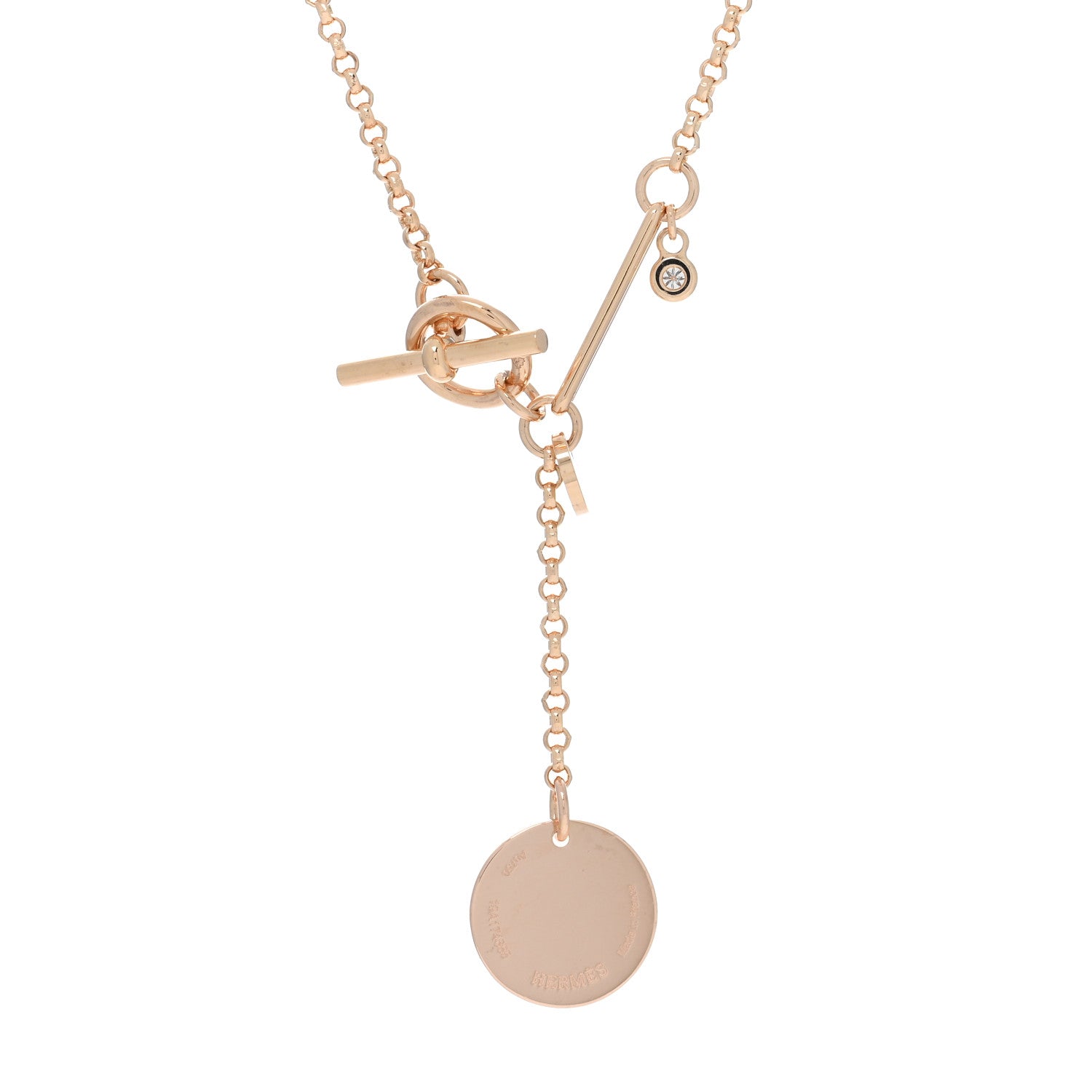 Hermes 18K Rose Gold Diamond PM Ex-Libris Pendant Necklace 4 of 5