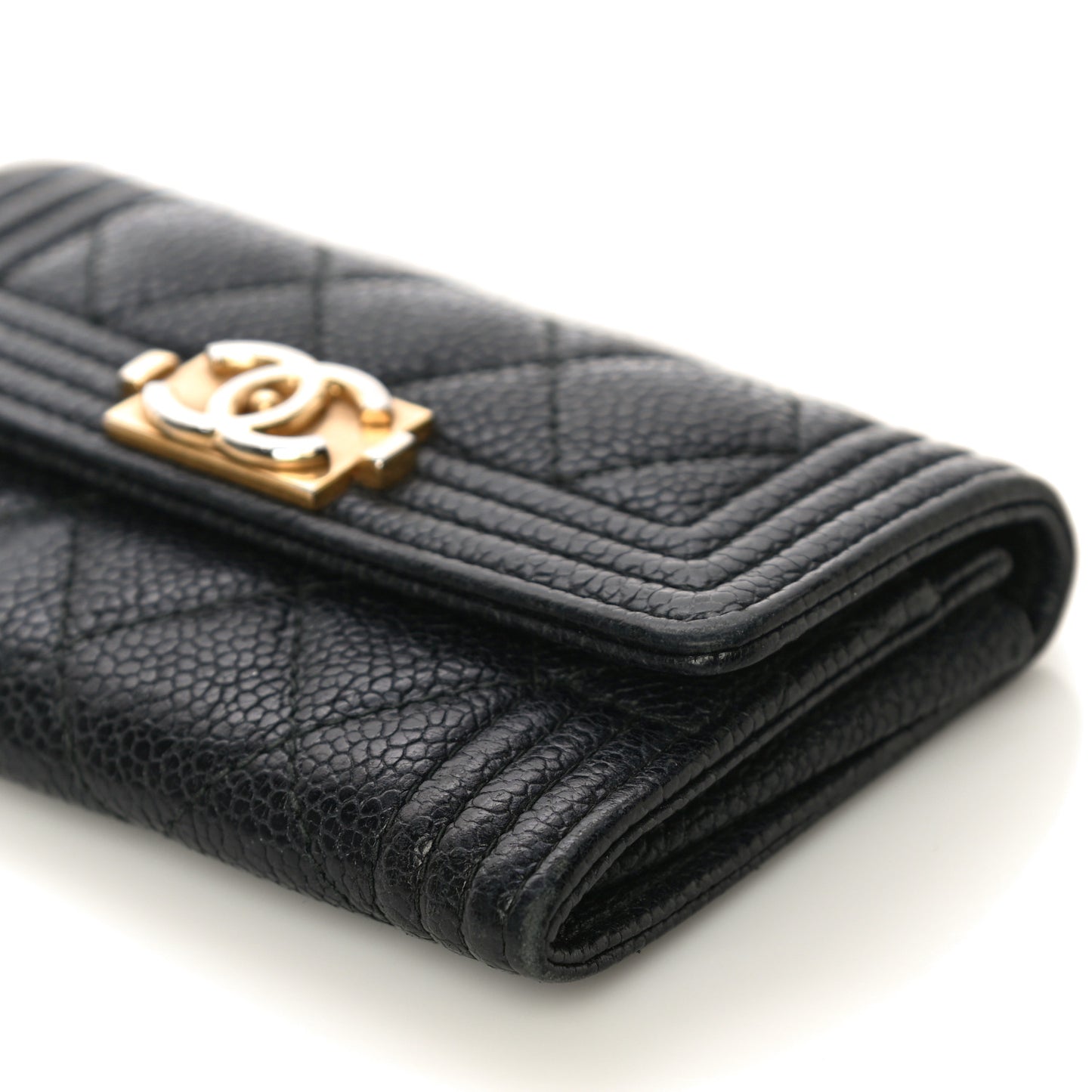 Caviar Quilted Boy Flap Card Holder Black