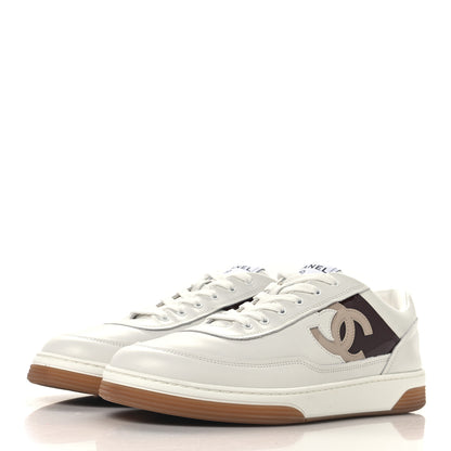 Chanel Calfskin Patent Womens CC Sneakers 41 White Burgundy Beige 4 of 9