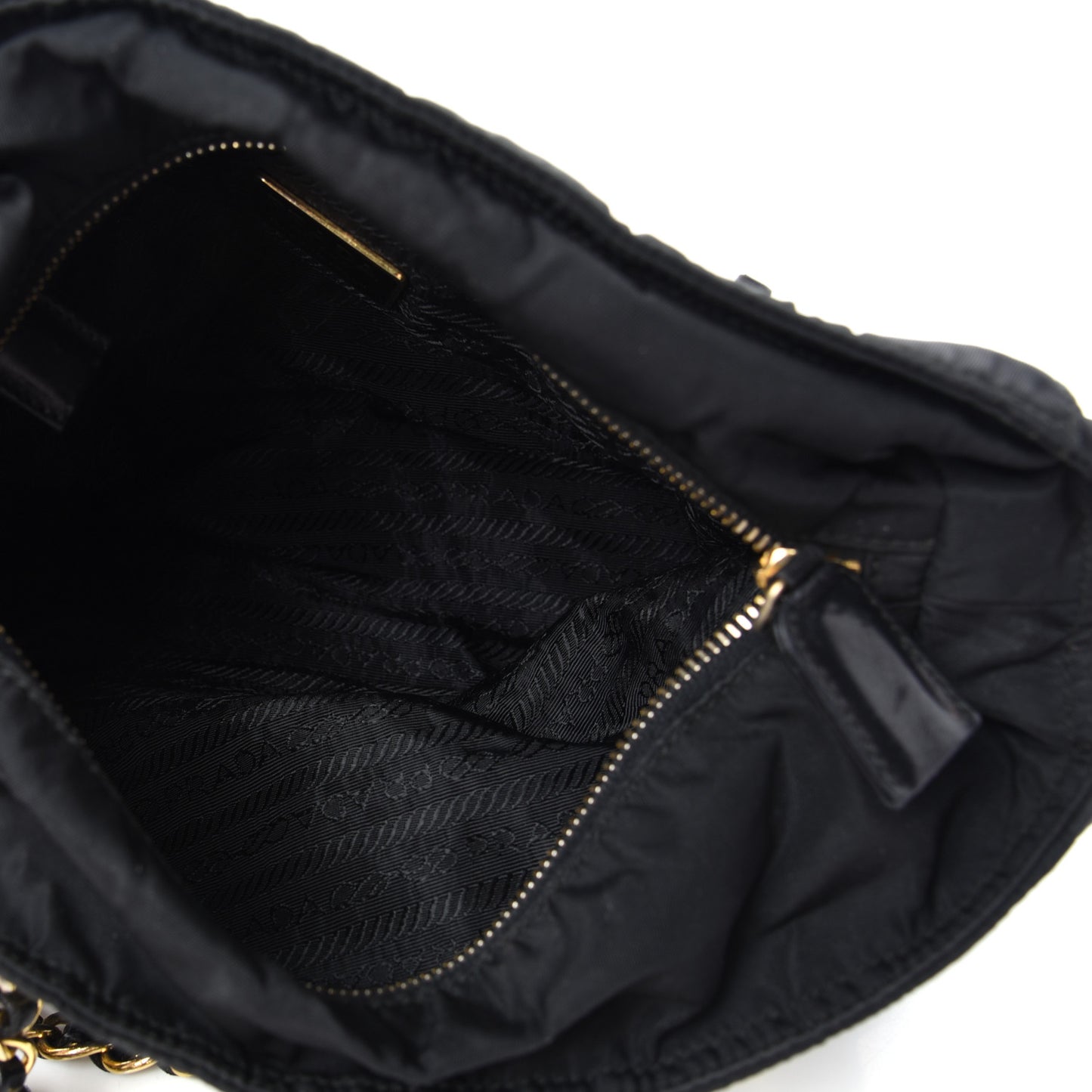 Nylon Tessuto Acciaio Chain Shoulder Bag Black