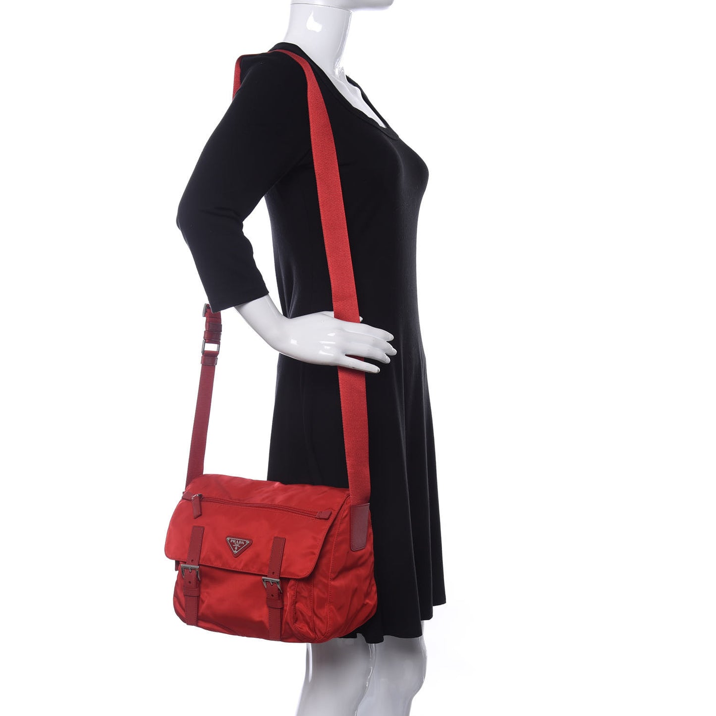 Tessuto Nylon Saffiano Messenger Bag Red