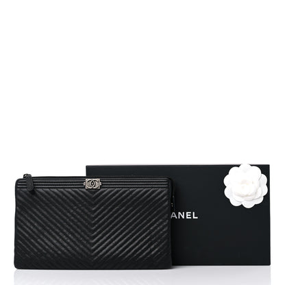 Chanel Caviar Chevron Quilted Small Zipped Boy Pouch Black 17 of 17