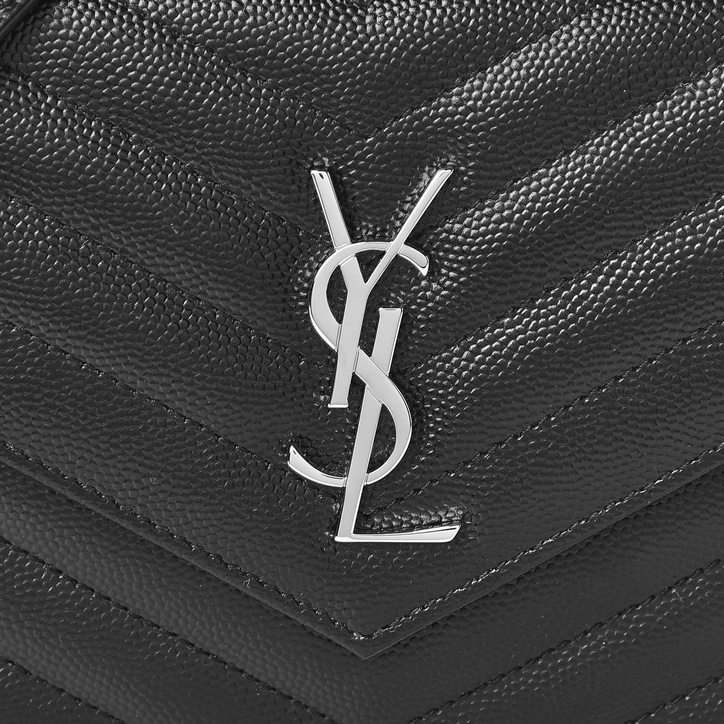 Grain De Poudre Matelasse Chevron Monogram Envelope Chain Wallet Black