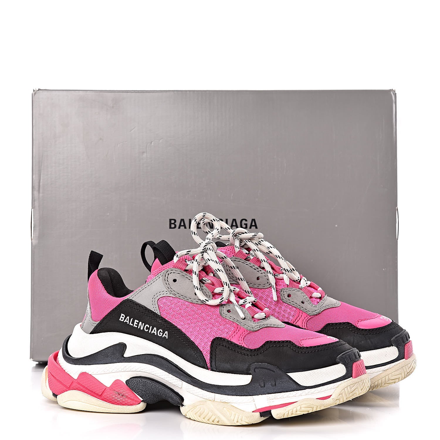 Balenciaga Fabric Mesh Womens Triple S Sneakers 38 Fluo Pink Grey White 10 of 10