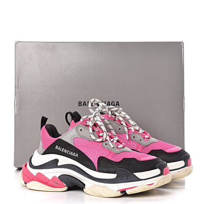 Balenciaga Fabric Mesh Womens Triple S Sneakers 38 Fluo Pink Grey White 10 of 10