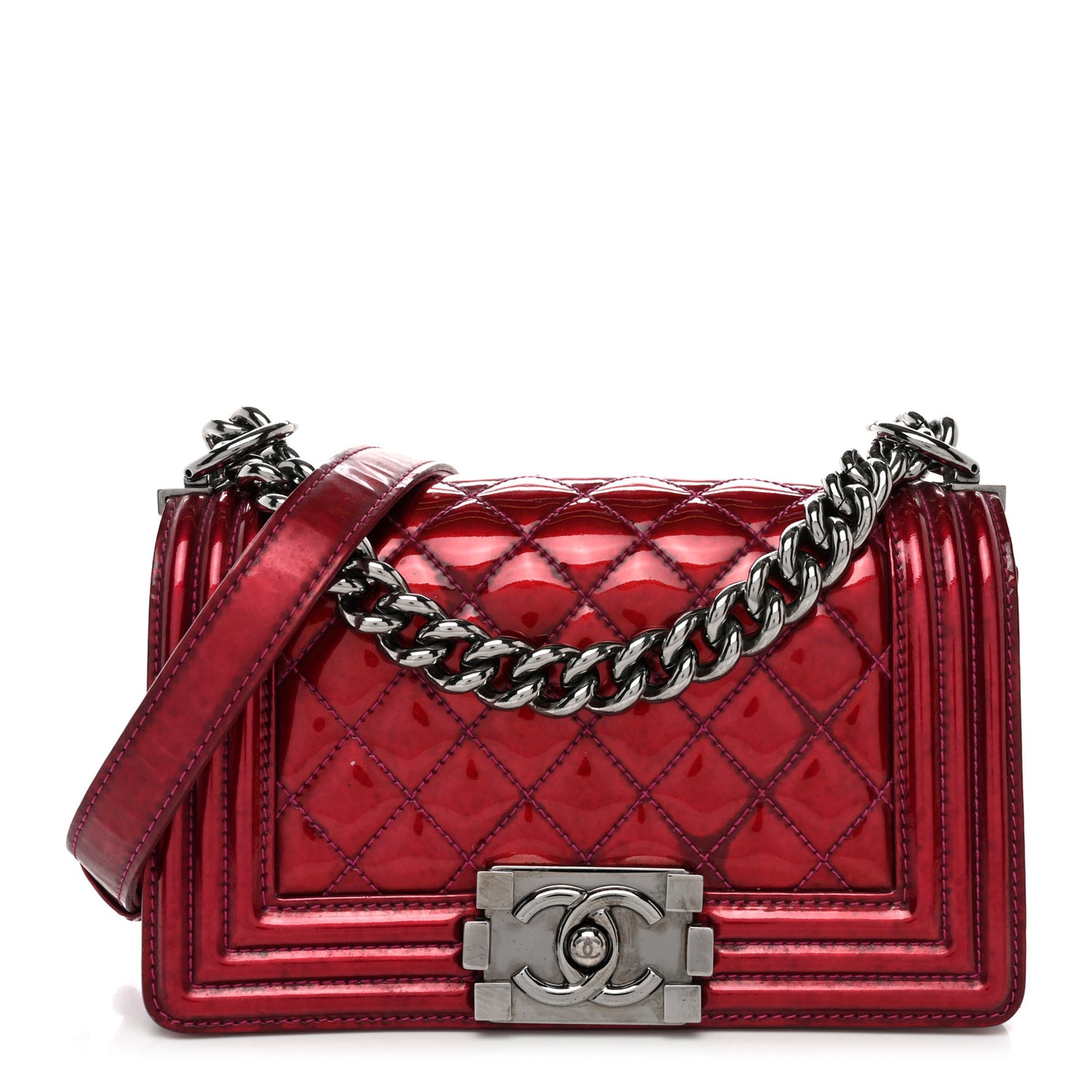 Metallic Patent Calfskin Quilted Small Boy Flap Pink
