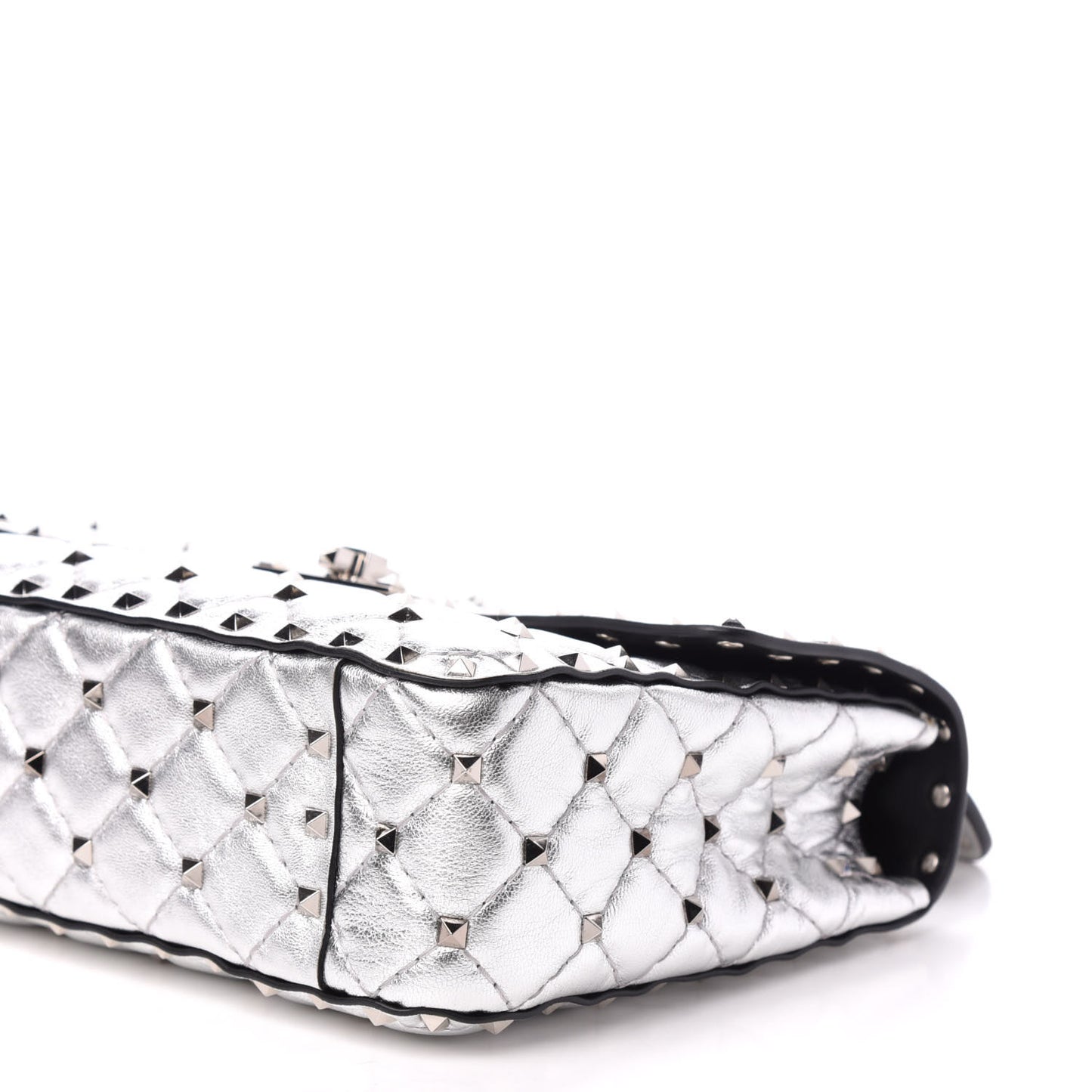 Metallic Nappa Medium Rockstud Spike Shoulder Bag Silver