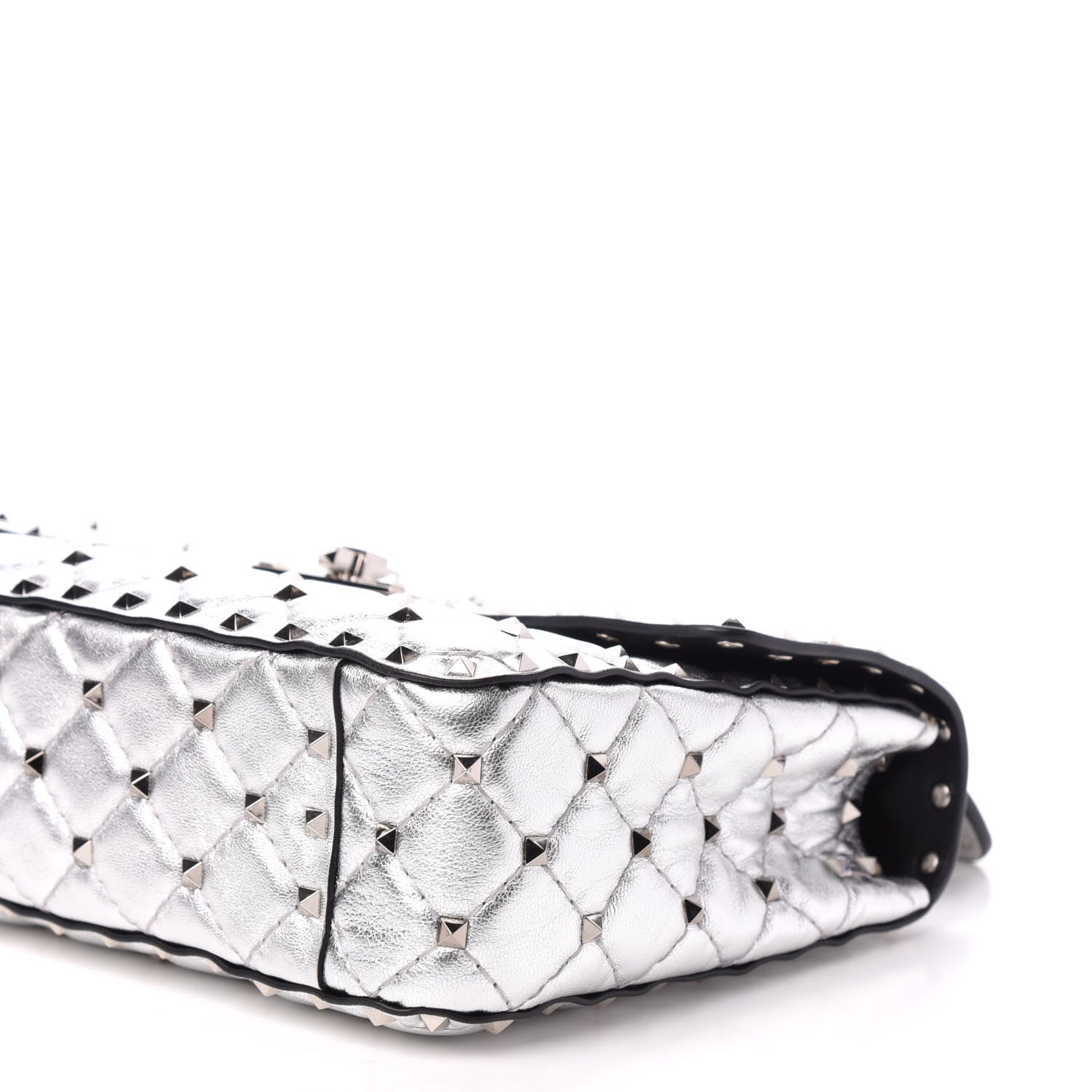 Valentino Garavani Metallic Nappa Medium Rockstud Spike Shoulder Bag Silver 9 of 10