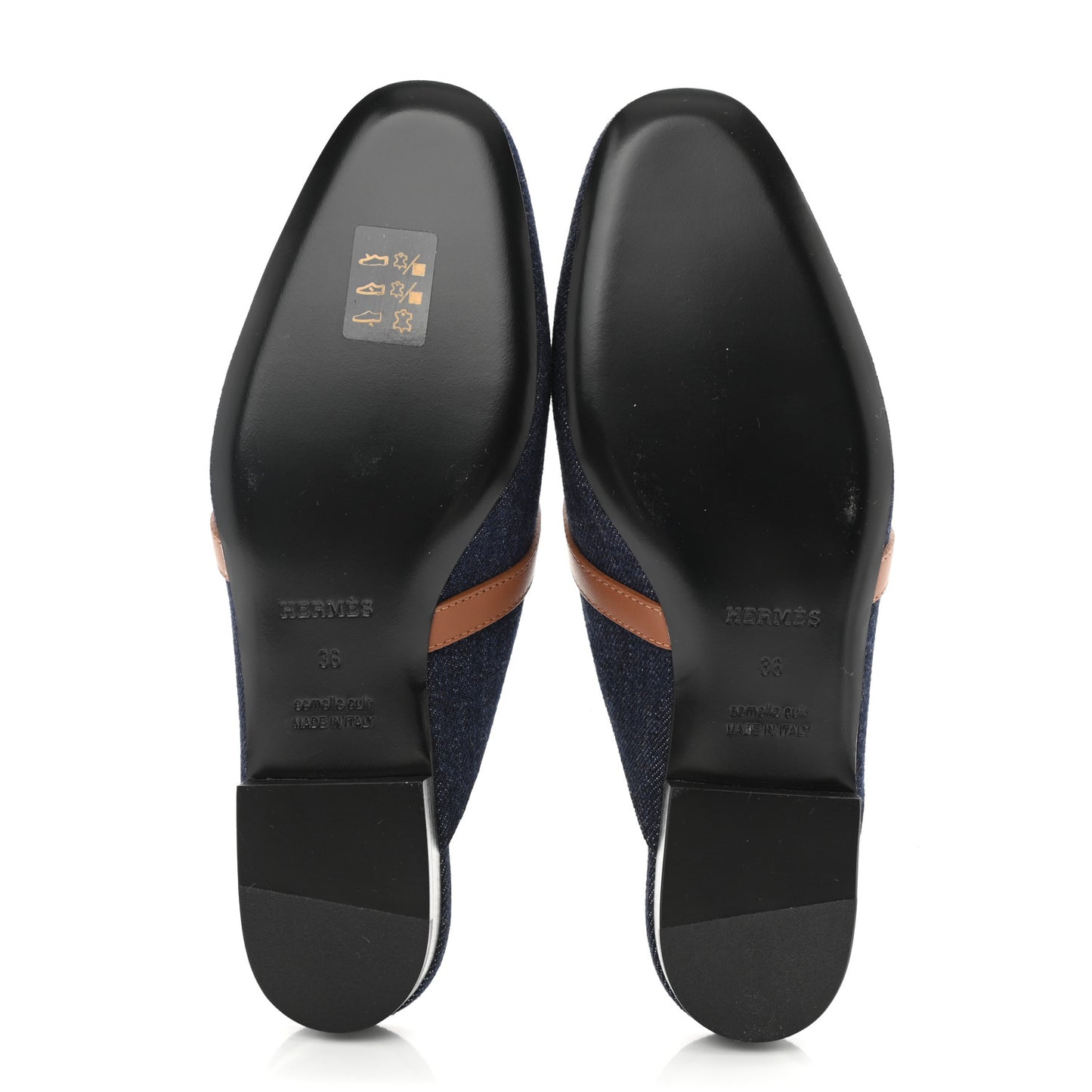 Calfskin Denim Oz Mules 36 Bleu Brut Gold