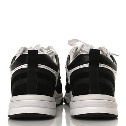 Chanel Tweed Suede Calfskin CC Sneakers 37 Black White 6 of 11