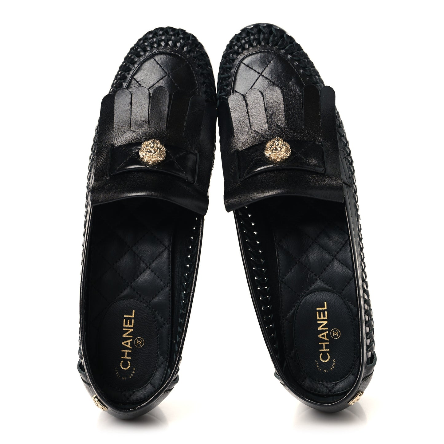 Lambskin Braided Kangaroo Mocassin Loafers 38.5 Black