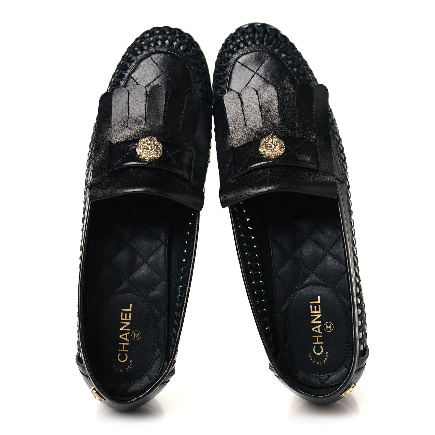 Chanel Lambskin Braided Kangaroo Mocassin Loafers 38.5 Black 2 of 8