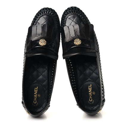 Chanel Lambskin Braided Kangaroo Mocassin Loafers 38.5 Black 2 of 8